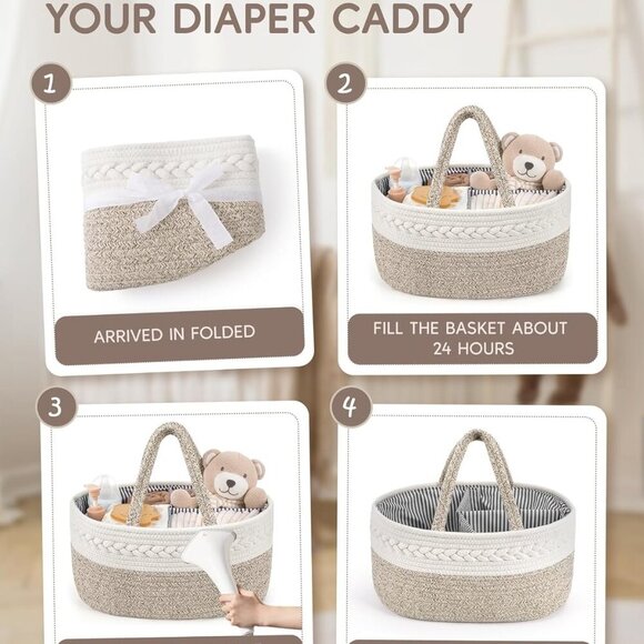 Diaper Caddy Organizer for Baby, Cotton Rope Baby Gift Basket, Portable Diaper O - Picture 7 of 9